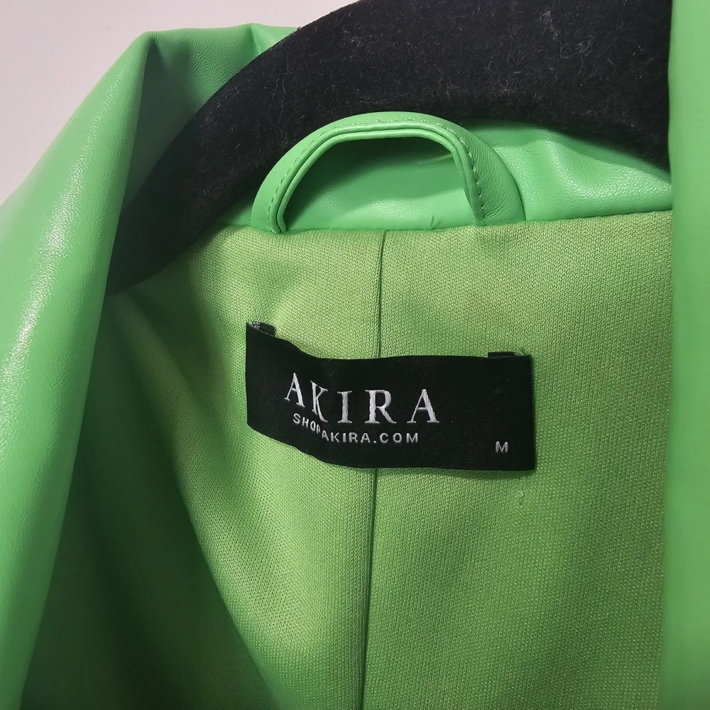 AKIRA M Green Faux Leather Mini Dress Trench Coat Size Going Out Party Miami ~ - Picture 3 of 9